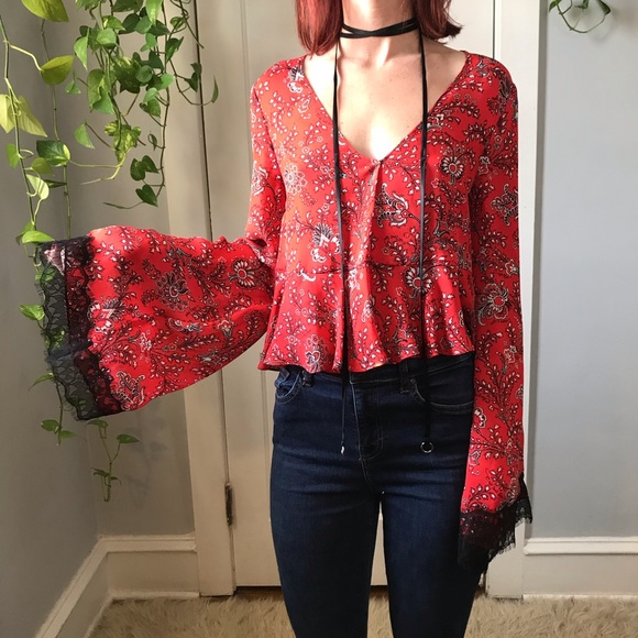 cinq a sept Tops - Cinq a Sept Lace Silk French Choker Blouse Shirt
